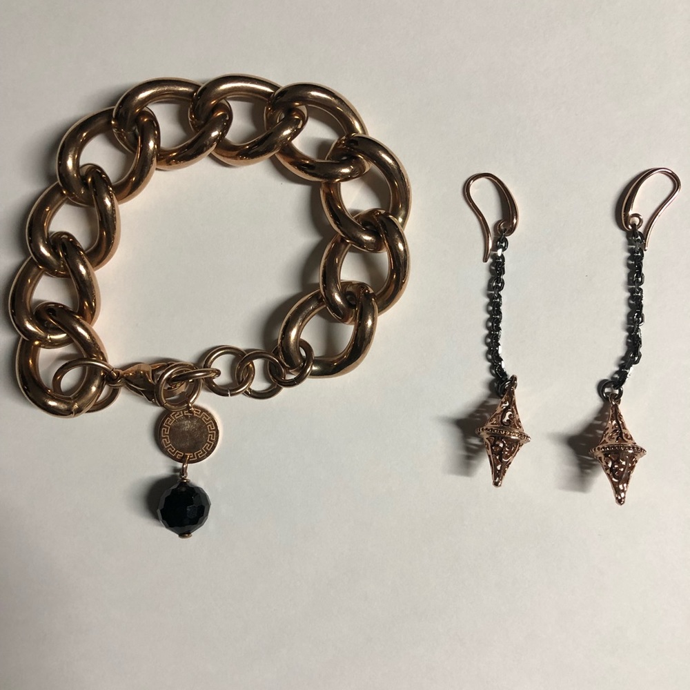 Rose Gold with black stone necklace and bracelet.